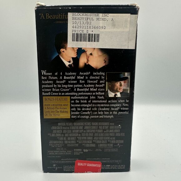 A Beautiful Mind VHS Award Edition 2001 Movie Russell Crowe Drama - Picture 2 of 3